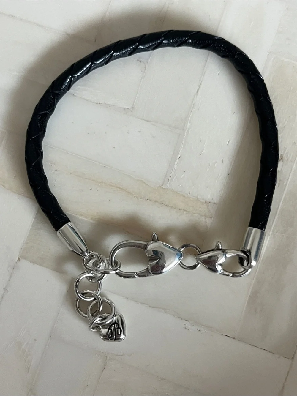 New Brighton Black Braided Leather Bracelet with Silver Accents
